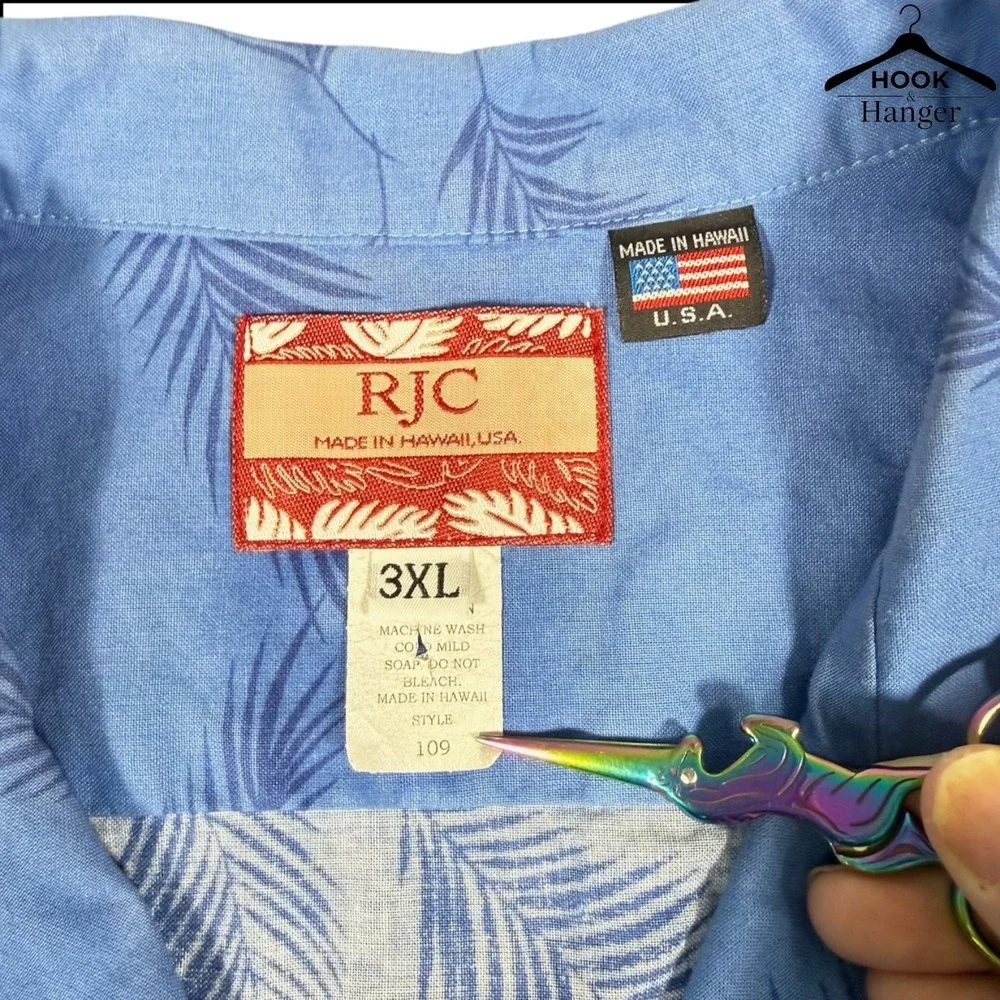 Vintage RJC Hawaiian Camp Shirt 3XL Blue Martini Tropical Palm USA Vacation Blue - Picture 3 of 8